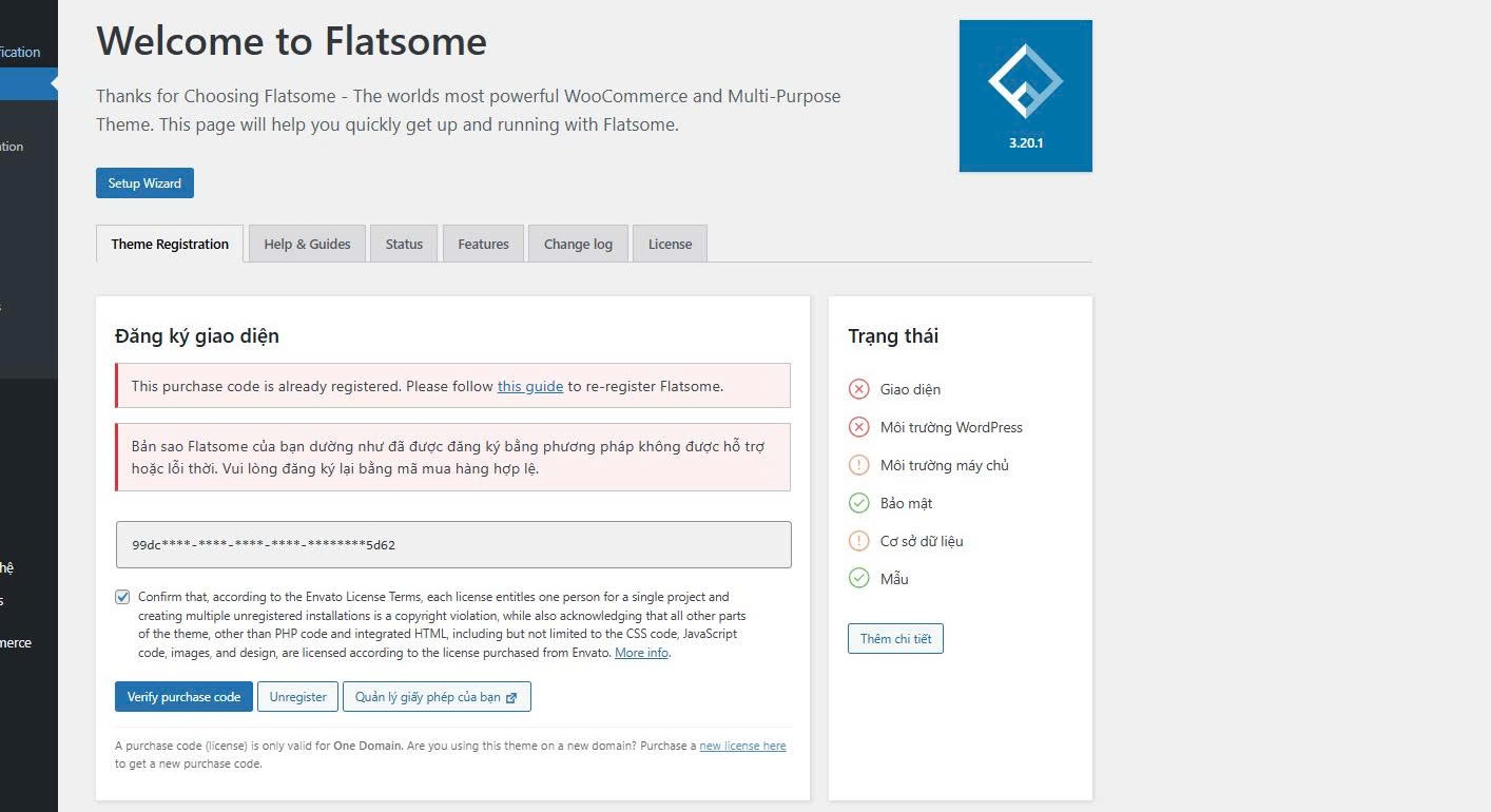 Cảnh báo lỗi theme flatsome